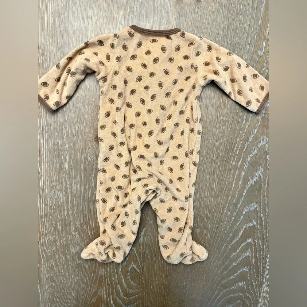 Carters Baby Boy tan & brown Football “Daddy’s Team” one‎ piece footed PJs 6 mos